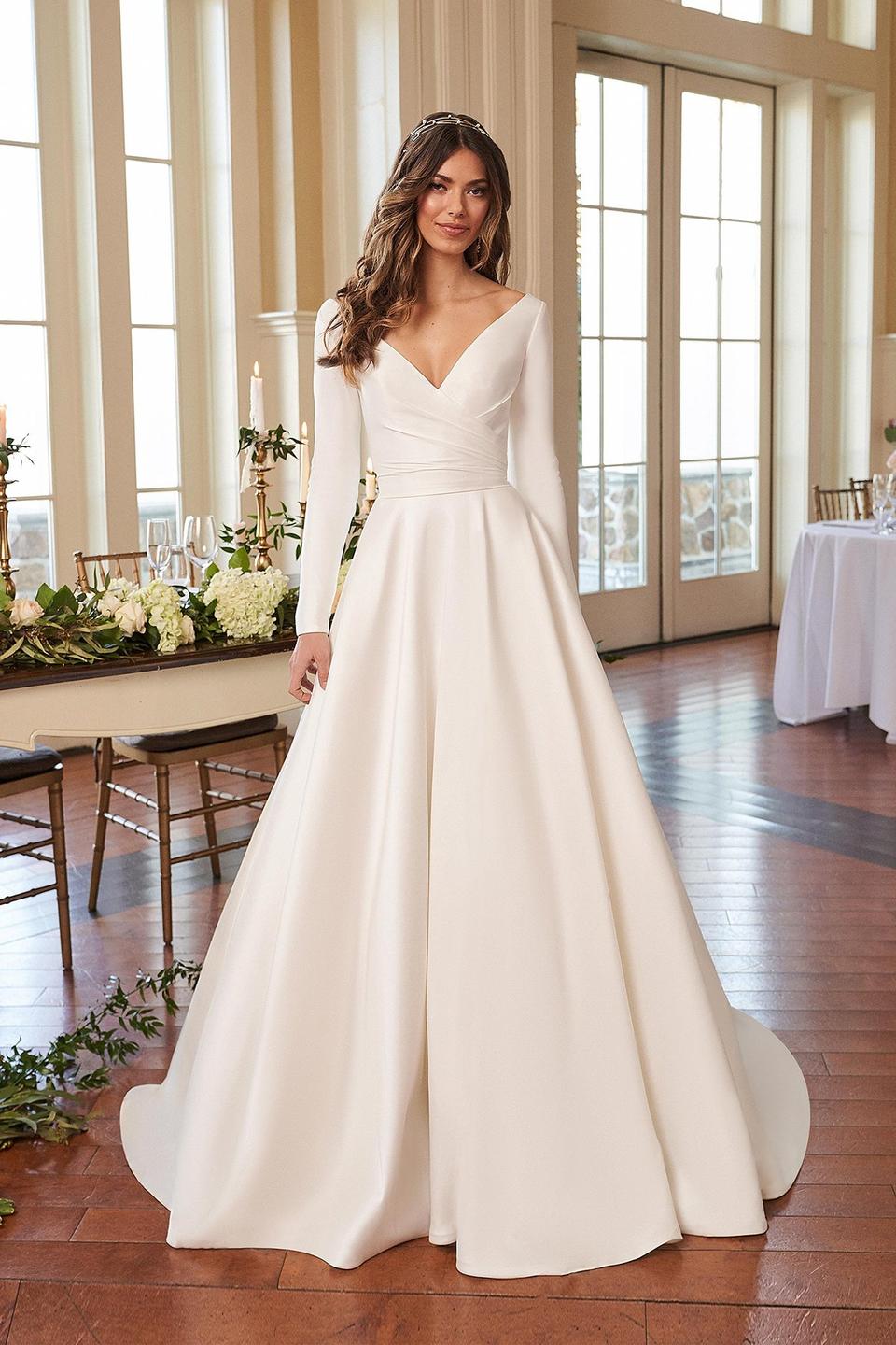 Novia Escote En V Y Encaje Vestido Con Apertura Champán Tallas Grandes