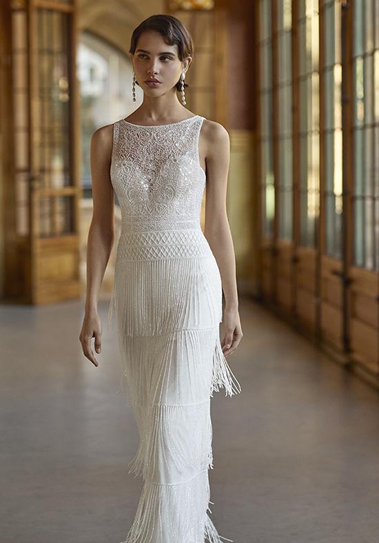 vestidos de novia para mujeres maduras: con falda de flecos estilo años 20