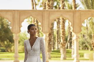 Vestido novia sencillo manga larga y muy elegante