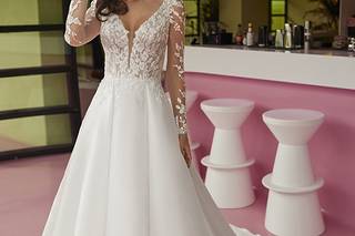 Vestido novia encaje manga larga con efecto tatuaje