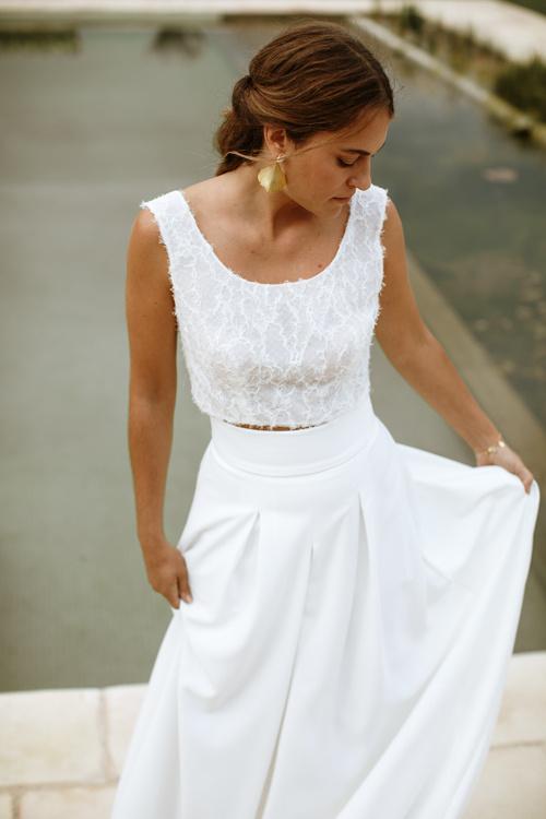 Vestido de novia de dos piezas de L'Avetis 2021, formado por los modelos Juno y Candela