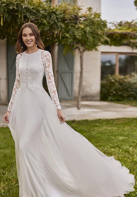 Trajes de novia manga larga con escote redondo