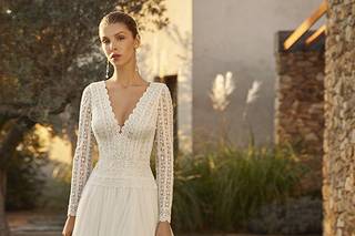 Trajes de novia manga larga con abertura en la pierna