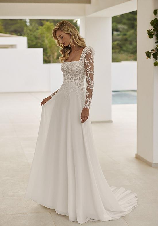 Vestidos de novia sencillos y elegantes manga larga y escote cuadrado