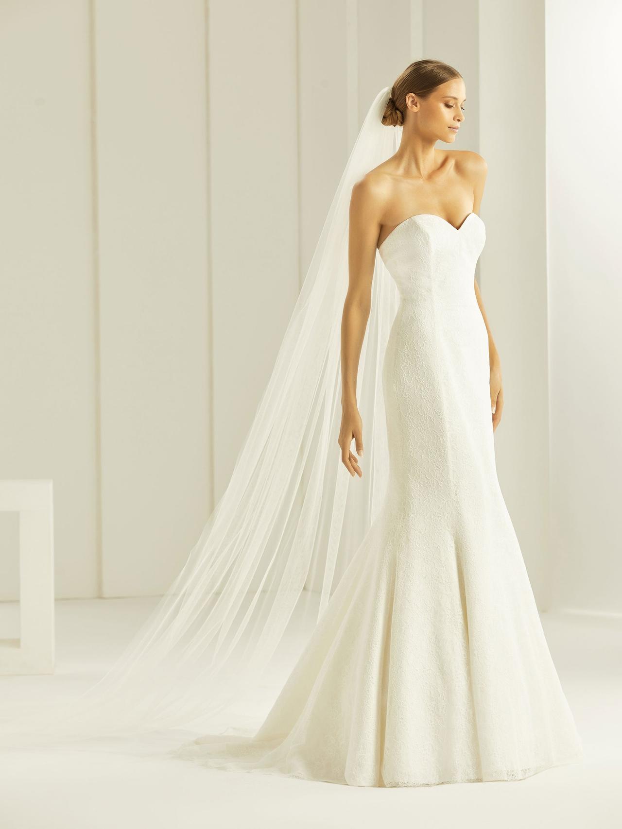 velo de tul largo de Bianco Evento sin ningún tipo de ornamento, ideal para la boda