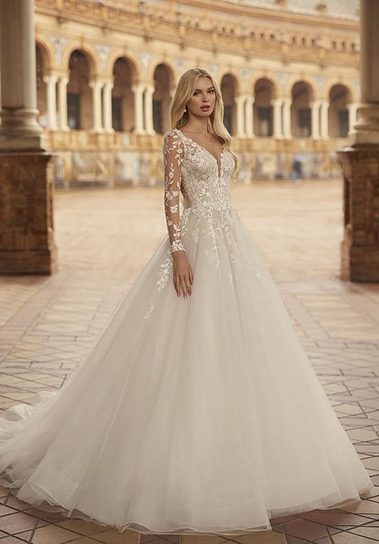 Vestidos de novia manga larga elegantes con falda princesa