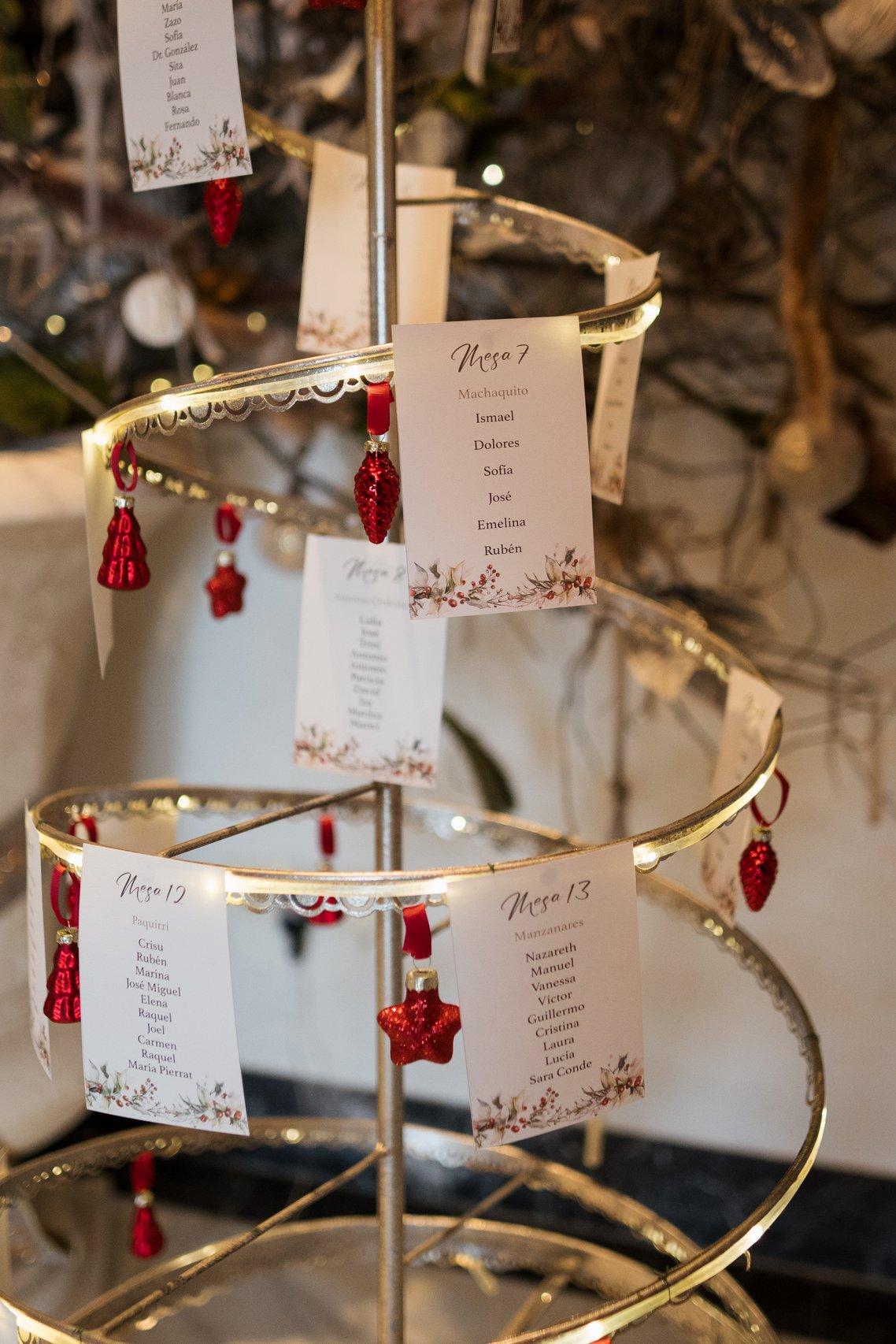 Decoración boda Navidad: abeto metálico con el seating plan