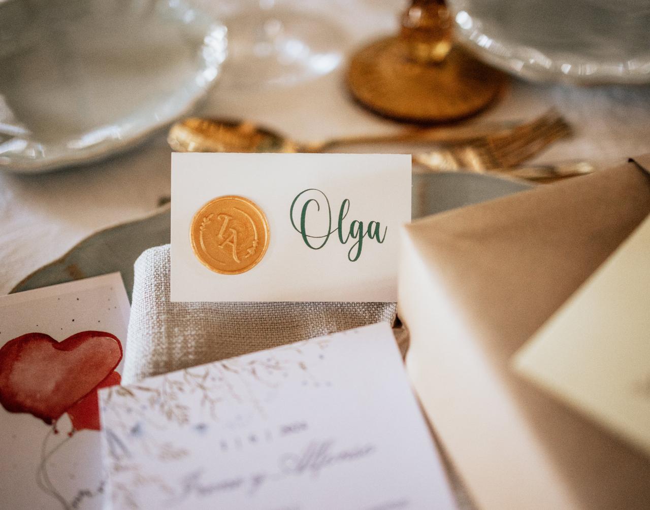 Marcasitios boda: tarjeta con sello de lacre