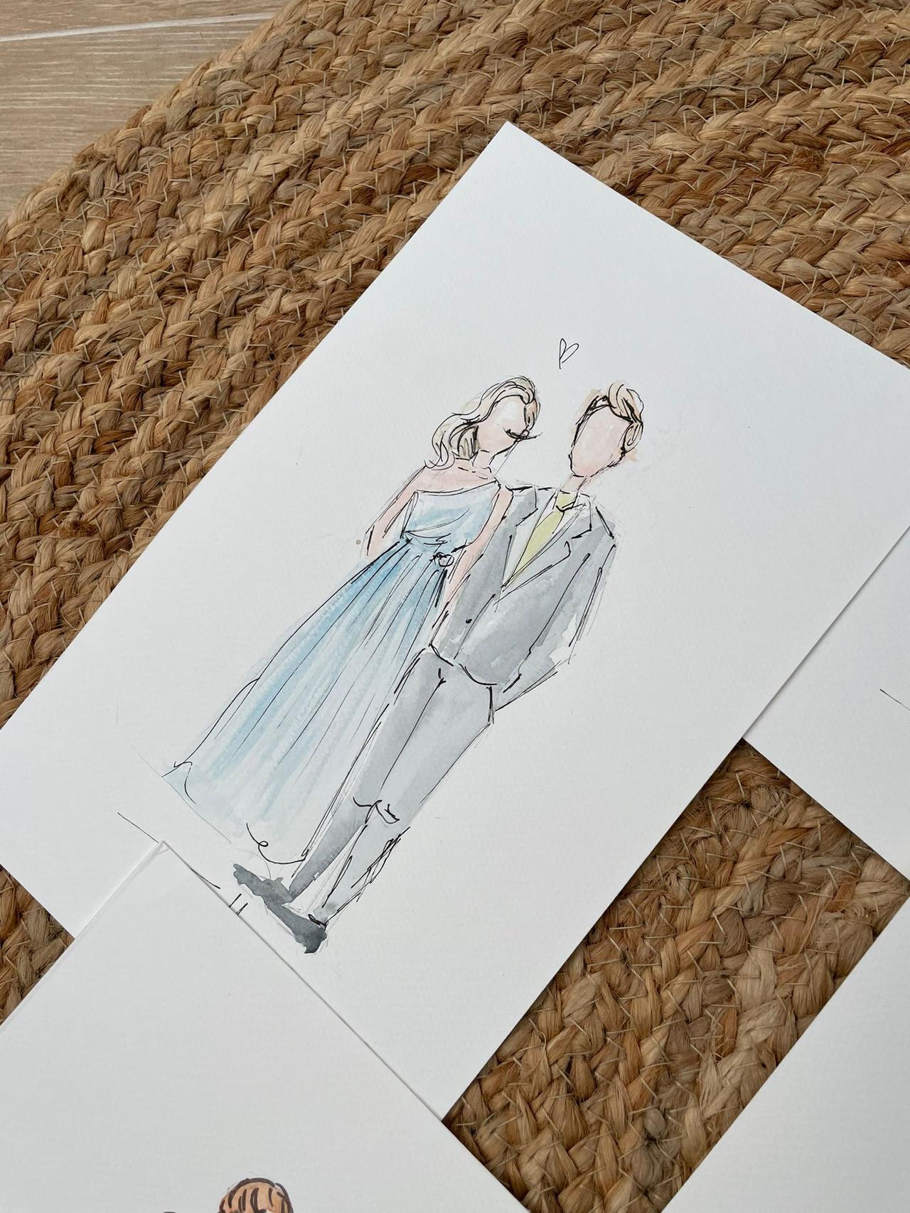 Acuarelas para bodas: ilustración de una pareja