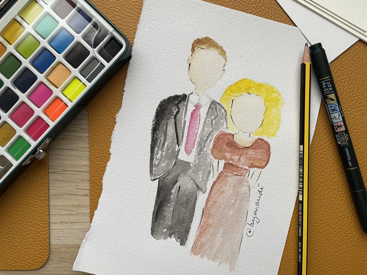 Acuarela en directo boda: ilustración de una pareja