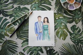 Dibujo acuarela boda: ilustración de una pareja pintada en acuarela