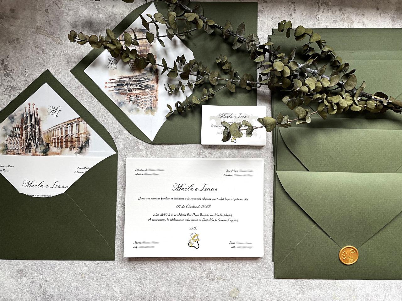 Ideas de invitaciones de boda con dibujo de acuarela