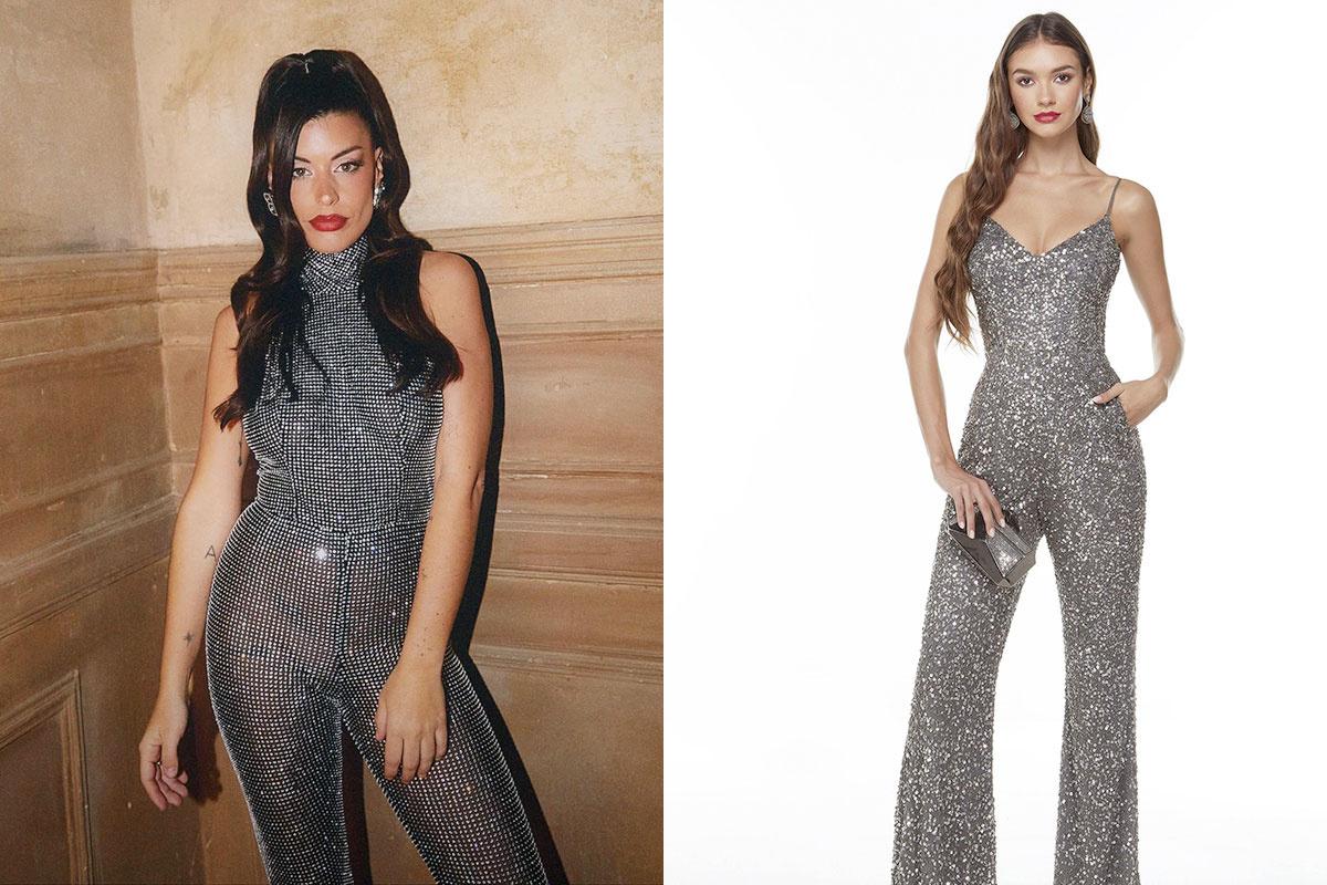 Dulceida con un mono negro con brillos de strass, con cuello alto y sin mangas