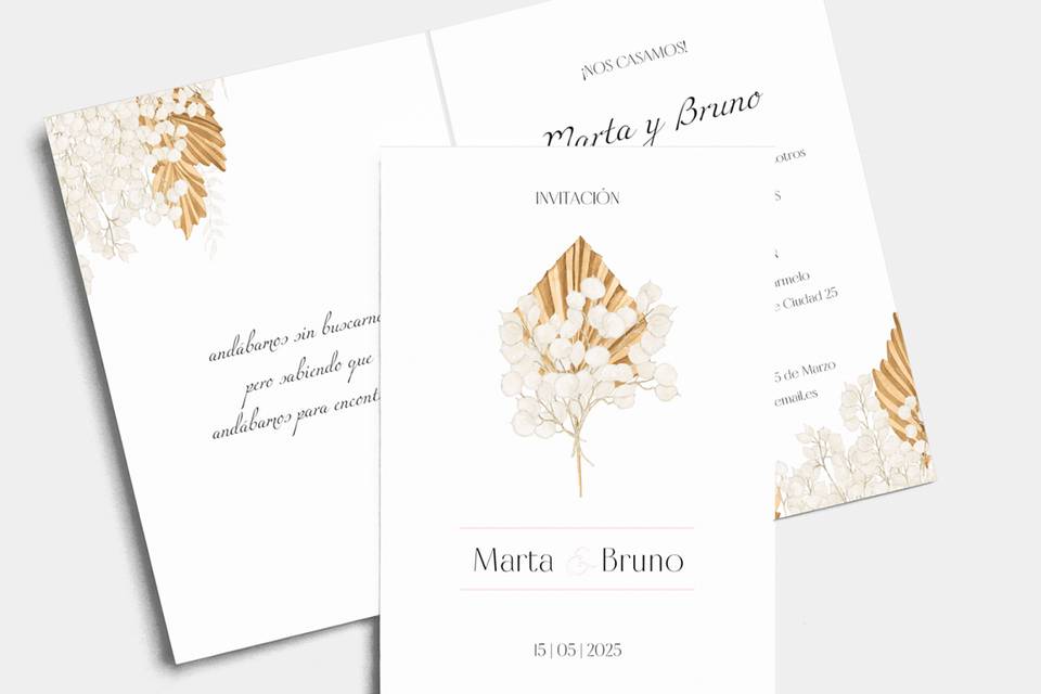 Invitaciones de boda 2024 con motivos naturales y colores suaves