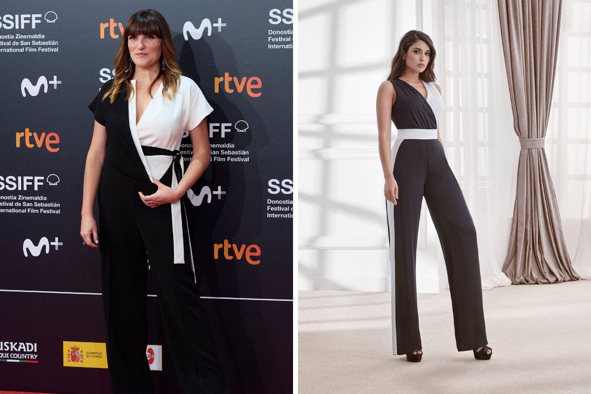 mono de fiesta de mujer en blanco y negro, ideal para un look de invitada de boda