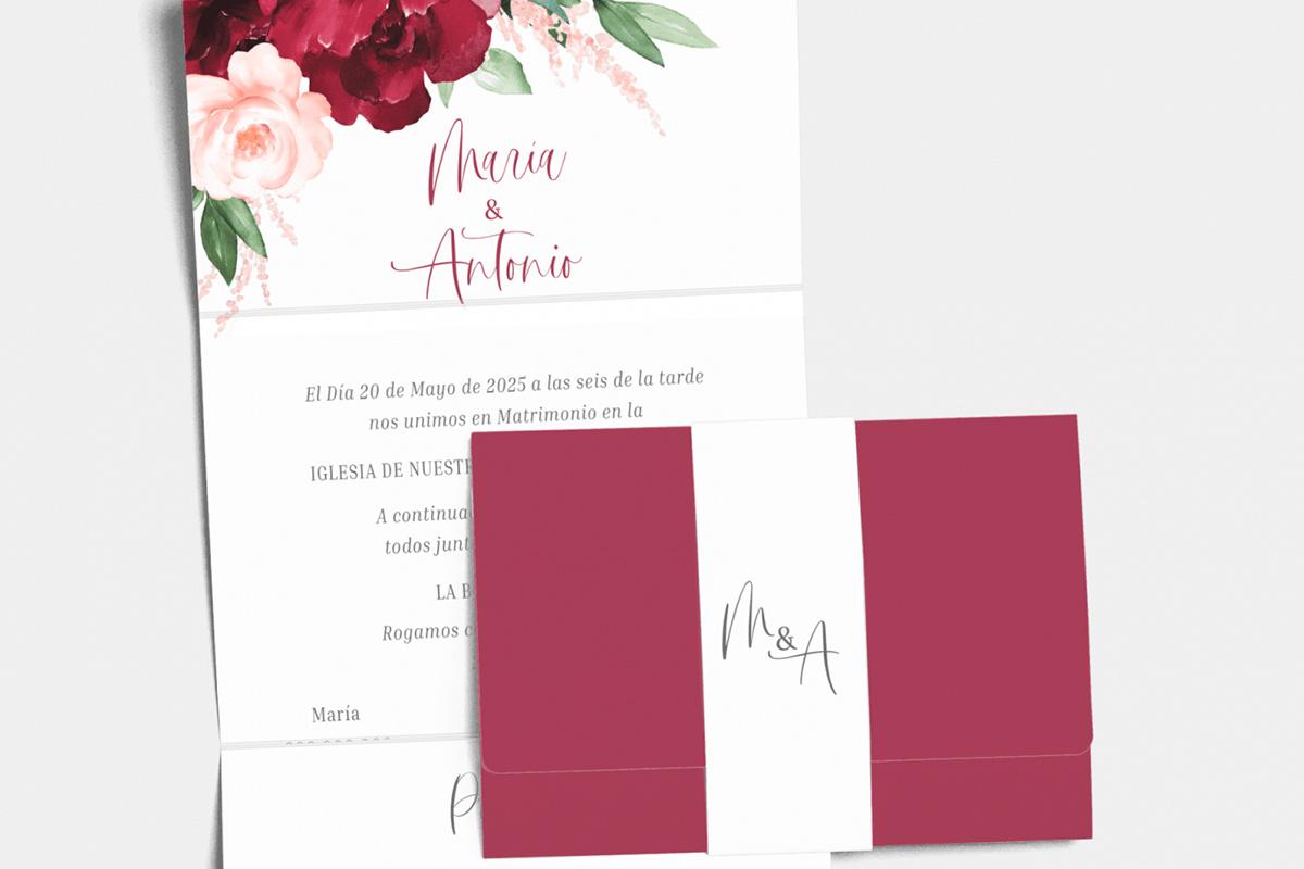 invitación de boda roja con inserto