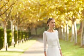 Vestido de novia sencillo civil con manga francesa