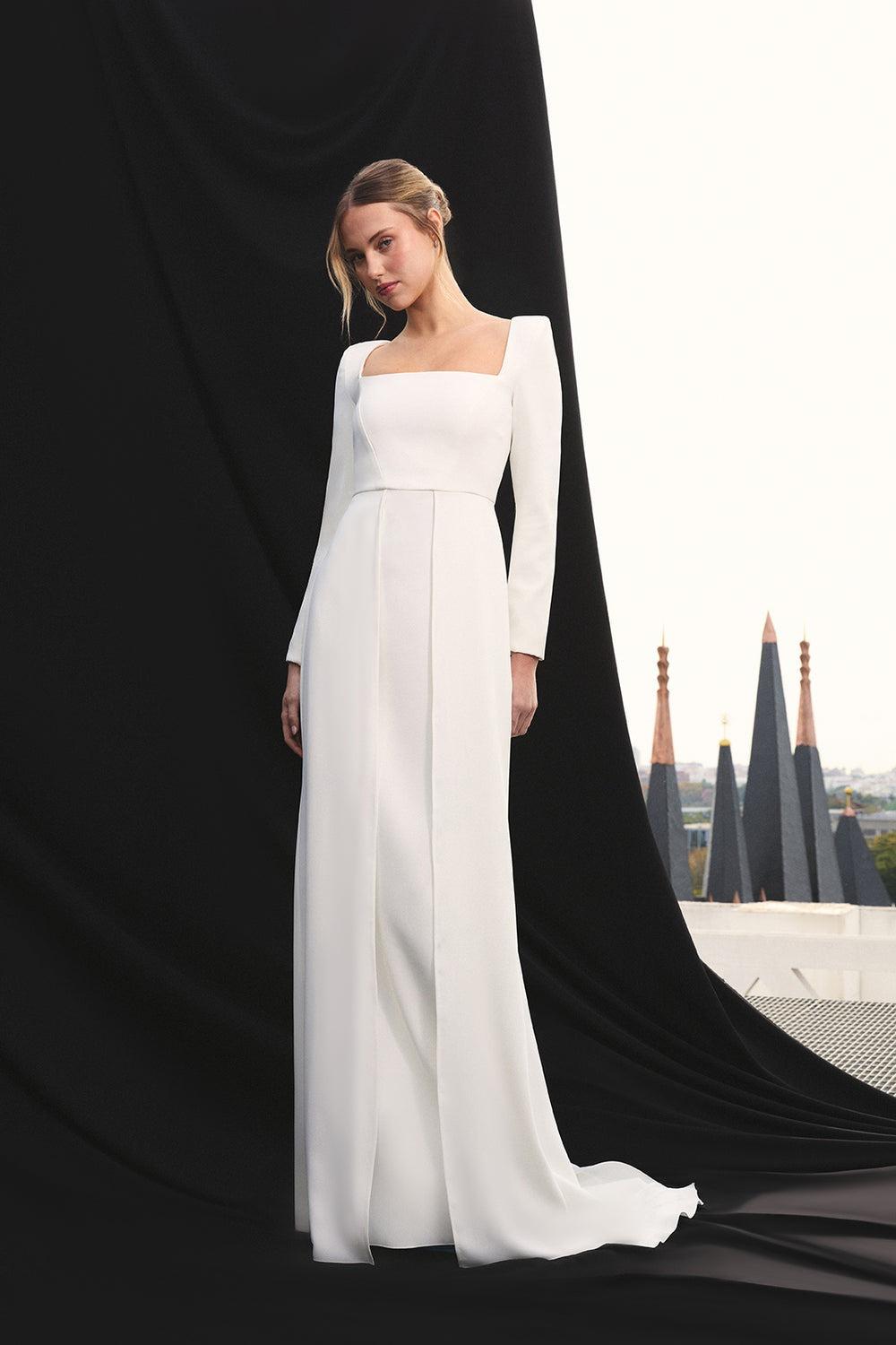 Trajes de novia manga larga y escote cuadrado
