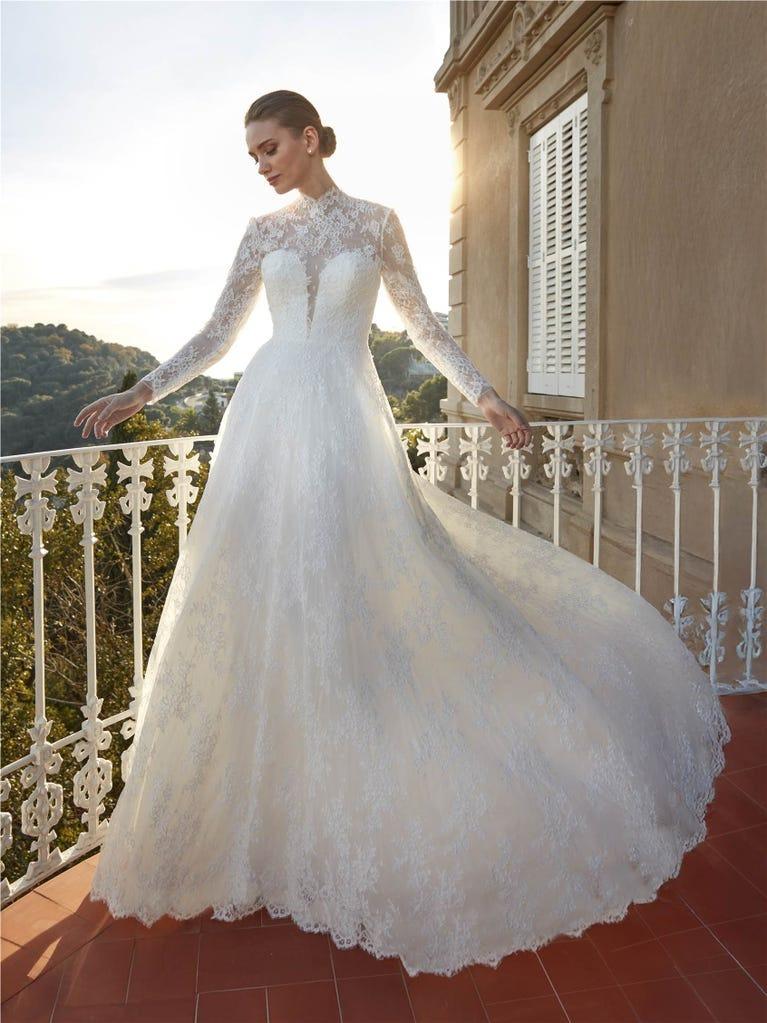 Vestidos de novia de manga larga muy romántico