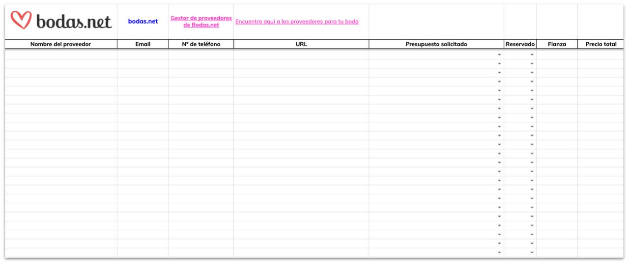 plantilla gratis descargable proveedores de boda