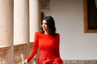 Vestido corto de fiesta con manga larga y lazo XL