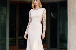 Vestido novia sencillo manga larga con efecto tattoo lace