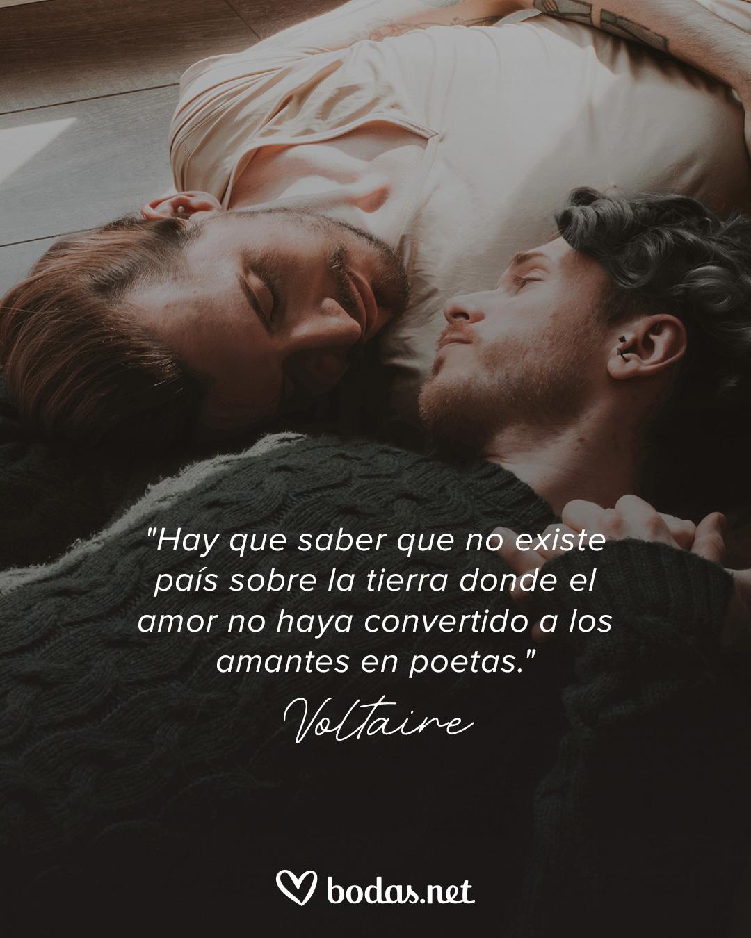 Frases de amor de libros: Hay que saber que no existe país sobre la tierra donde el amor no haya convertido a los amantes en poetas, de Voltaire