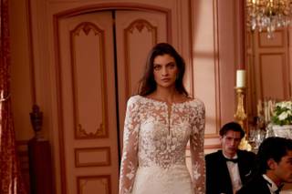 Vestido novia encaje manga larga con tattoo lace y falda sirena