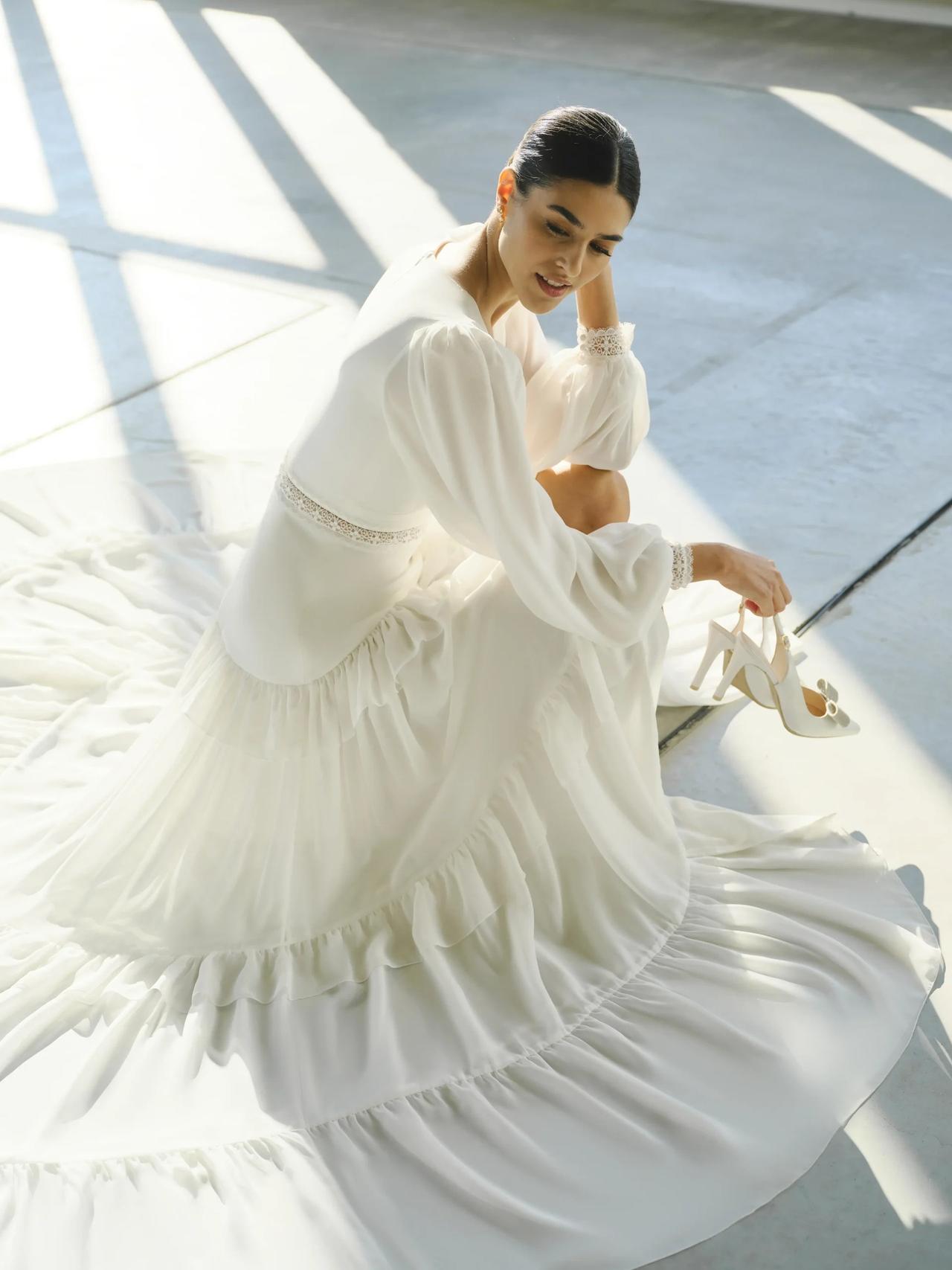 Vestido manga larga novia de aire boho
