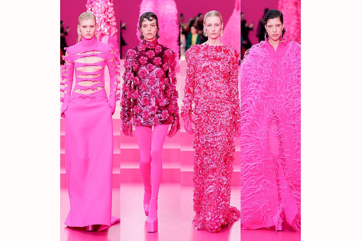 Diseños en color fucsia del desfile de Valentino en marzo de 2022 (colección otoño-invierno 2022/20233)