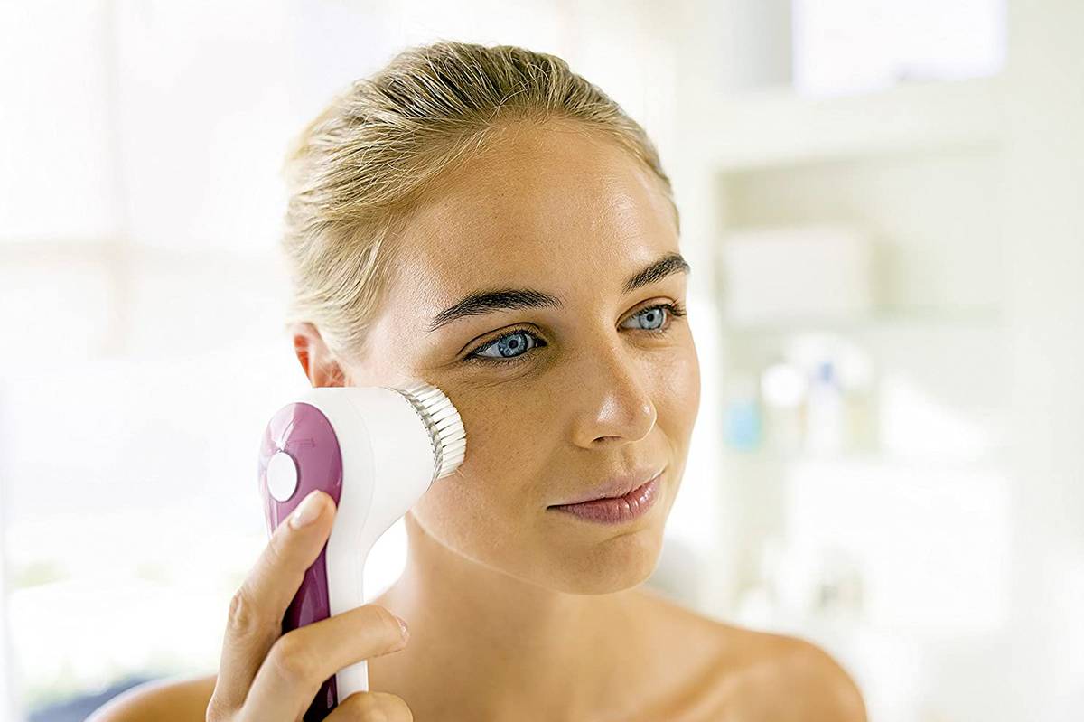 Cepillo de limpieza facial - Limpiador facial 2 en 1 (limpieza suave y  profunda) (azul)