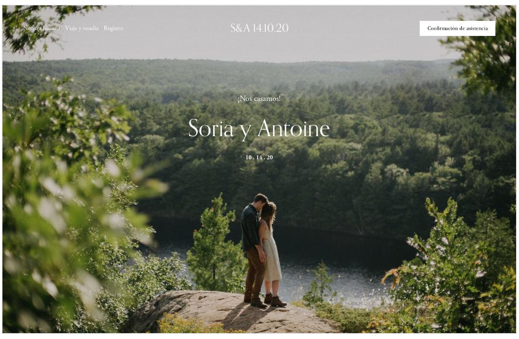 Página web boda: portada de la página web de bodas de Squarespace