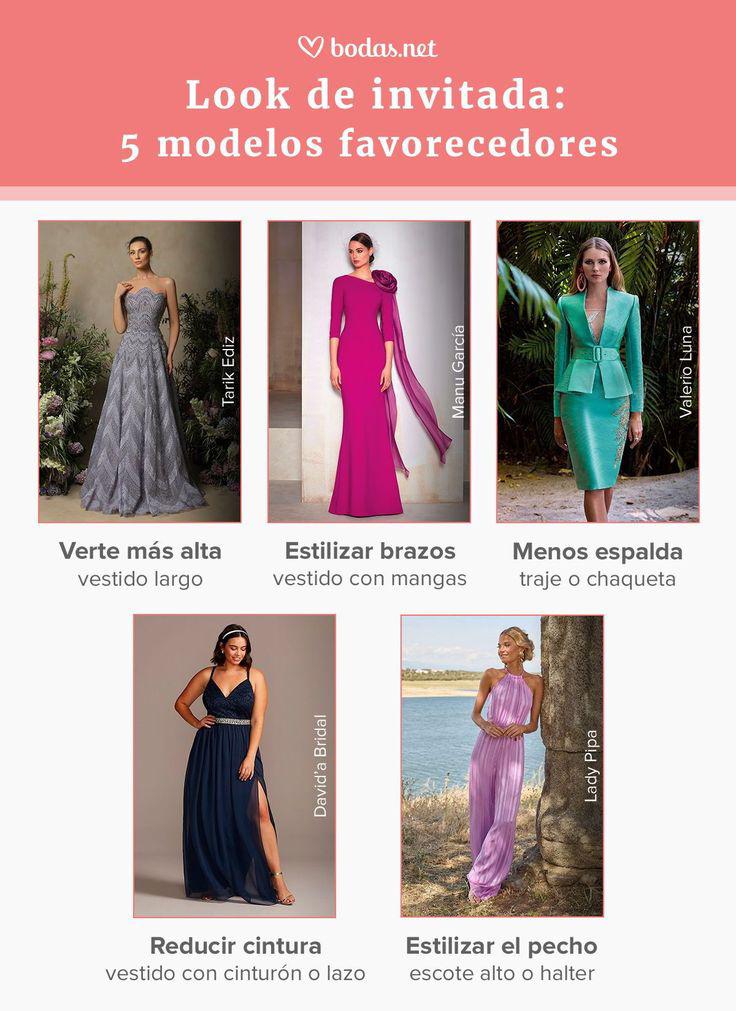 Tendencias vestidos invitada boda 2025: infografía de Bodas.net con 5 sugerencias que ayudan a estilizar diferentes zonas del cuerpo