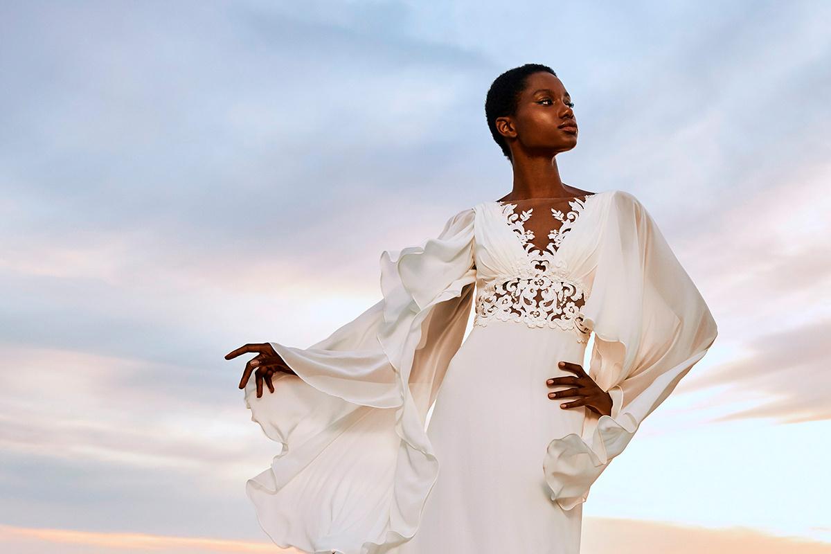 Vestidos de novia corte imperio manga larga para el día de la boda