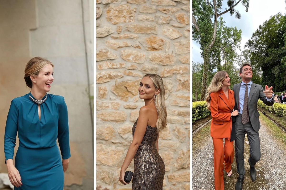 Mujeres al aire libre con vestidos de invitada de boda en diferentes colores