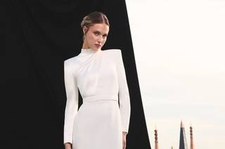 Trajes de novia manga larga con cuello Mao