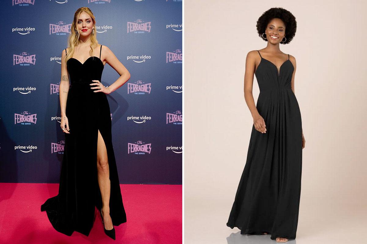 Vestido de fiesta negro con escote corazón, tirantes finos y detalles exclusivos