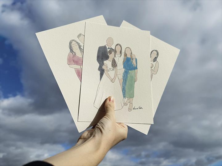 Live paint: diferentes ilustraciones de parejas, con los nombres de cada una de ellas