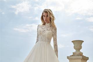 Trajes de novia manga larga princesa, con cuello Mao