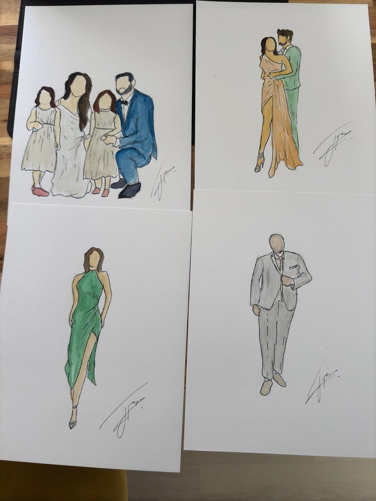Live paint: diferentes ilustraciones de parejas, con los nombres de cada una de ellas