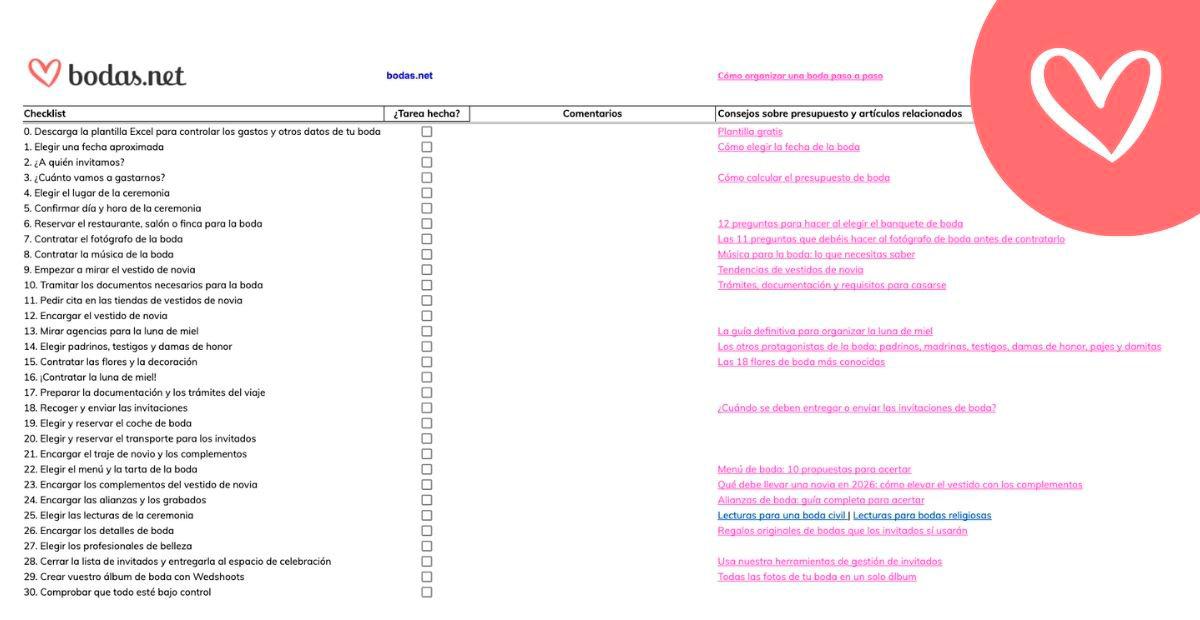 checklist de boda descargar gratis