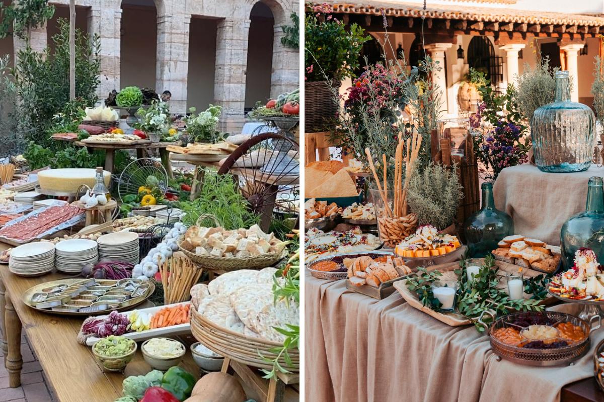 buffet de boda mediterráneo con embutidos, quesos, verduras...
