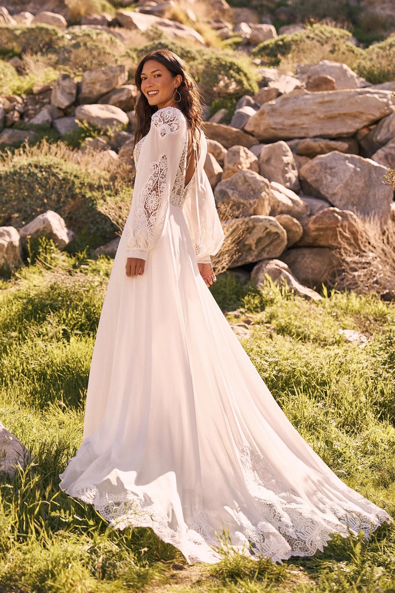 Vestidos de novia manga larga elegantes, de estilo boho