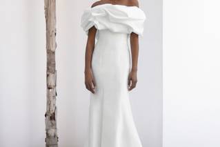 Vestido boda civil de escote bardot y corte sirena