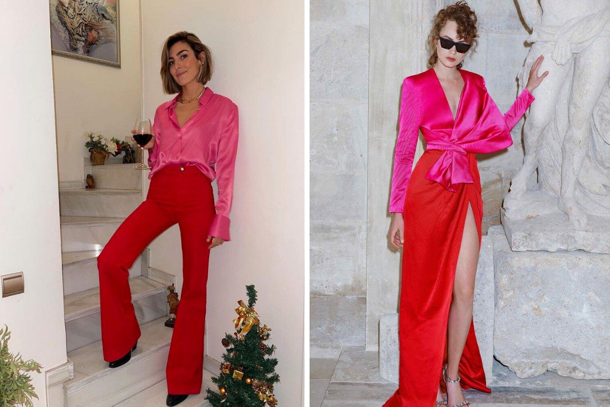 Anna Ferrer Padilla looks: conjunto en rosa y rojo para invitadas muy atrevidas
