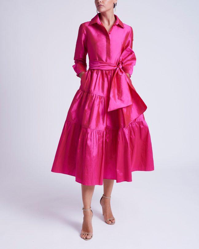 Vestido cóctel rosa fucsia con lazo XL