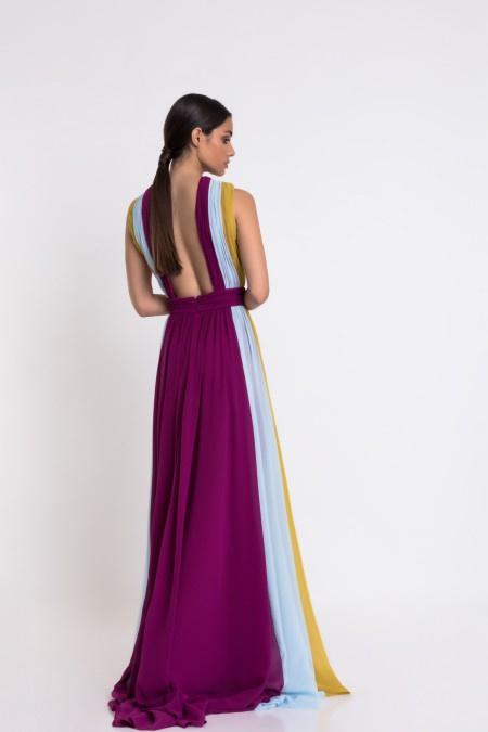 Madrina elegant sencilla: vestido de fiesta morado con bandas de colores