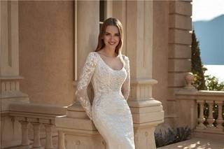 Vestidos de novia manga larga elegantes, con escote redondo