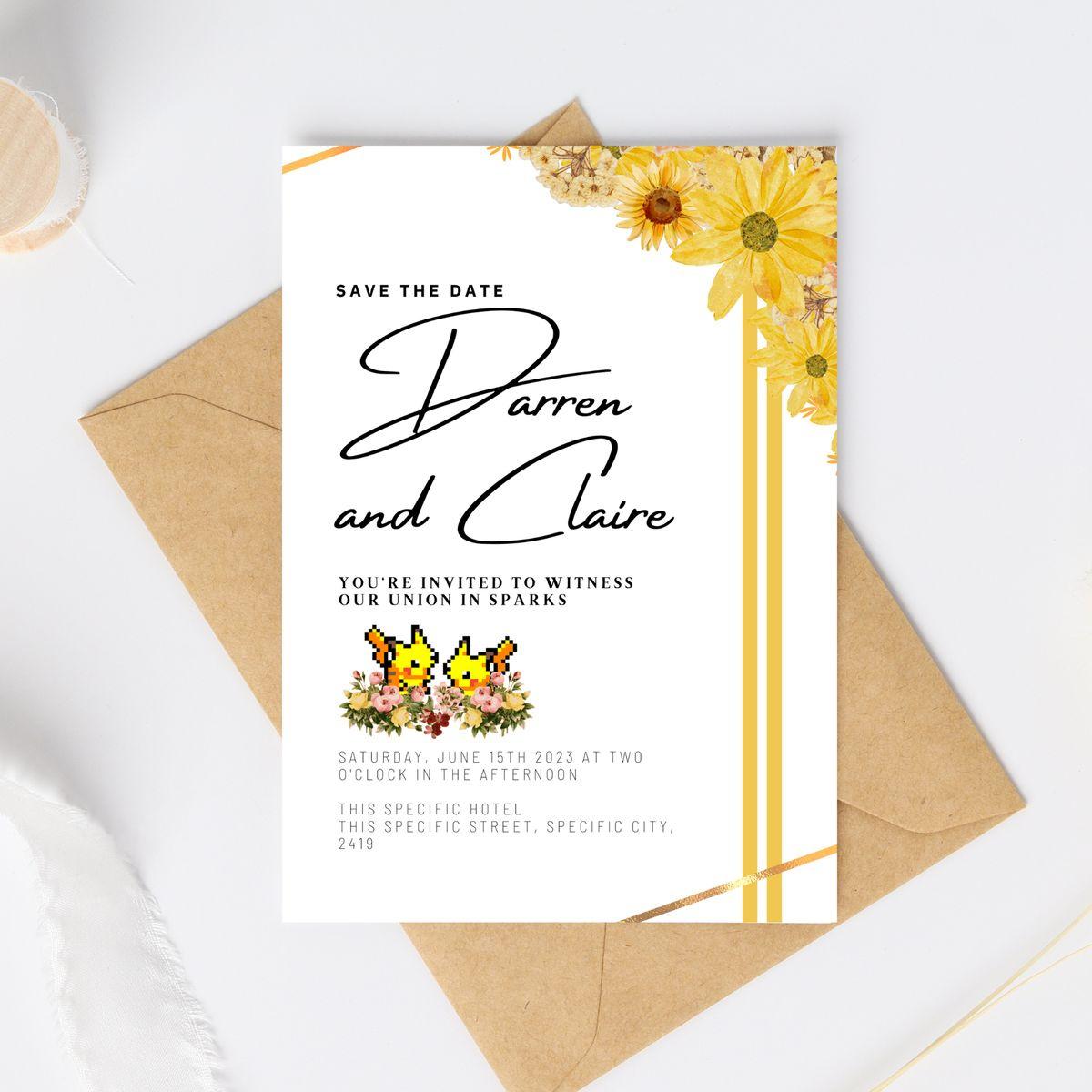 Invitación de boda con temática Pokémon