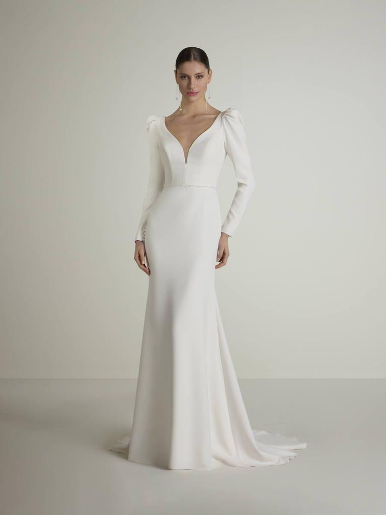 Vestidos de novia manga larga lisa y ligeramente abullonada